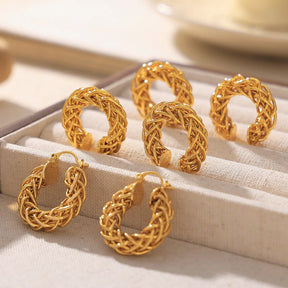 European And American Style Twist Weave Pierced Geometric Earrings